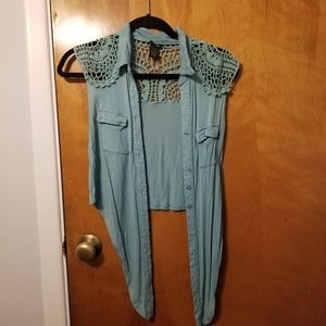 Blue Cropped Front Tie Shirt